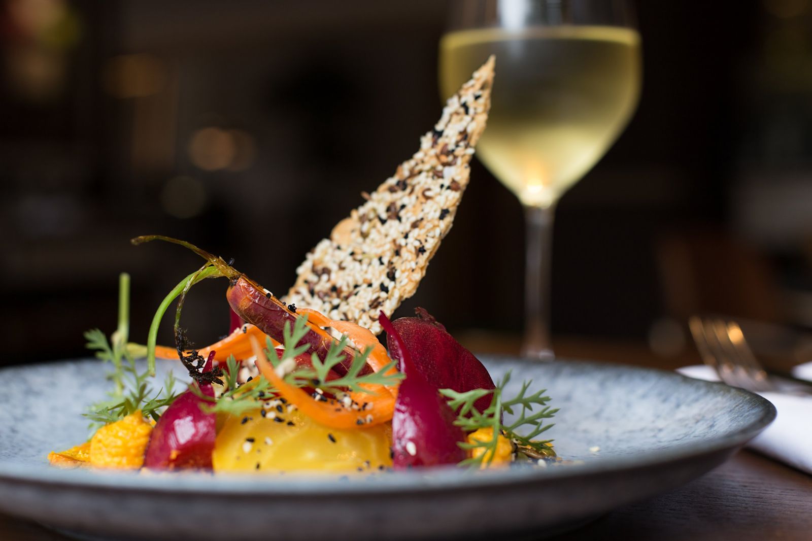 Heritage beetroot and carrot with a seeded cracker