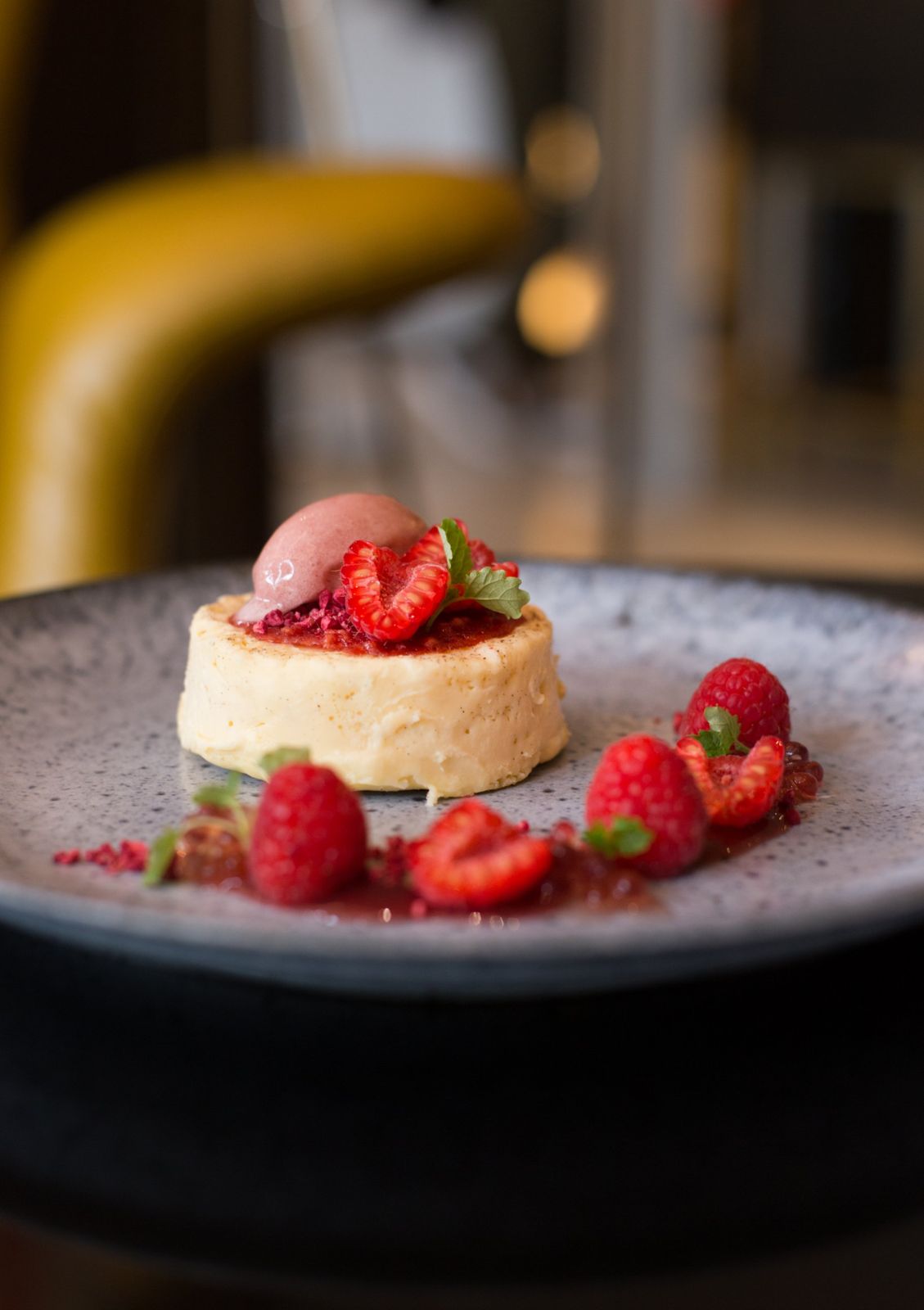 A strawberry dessert plated at The Athenaeum Hotel