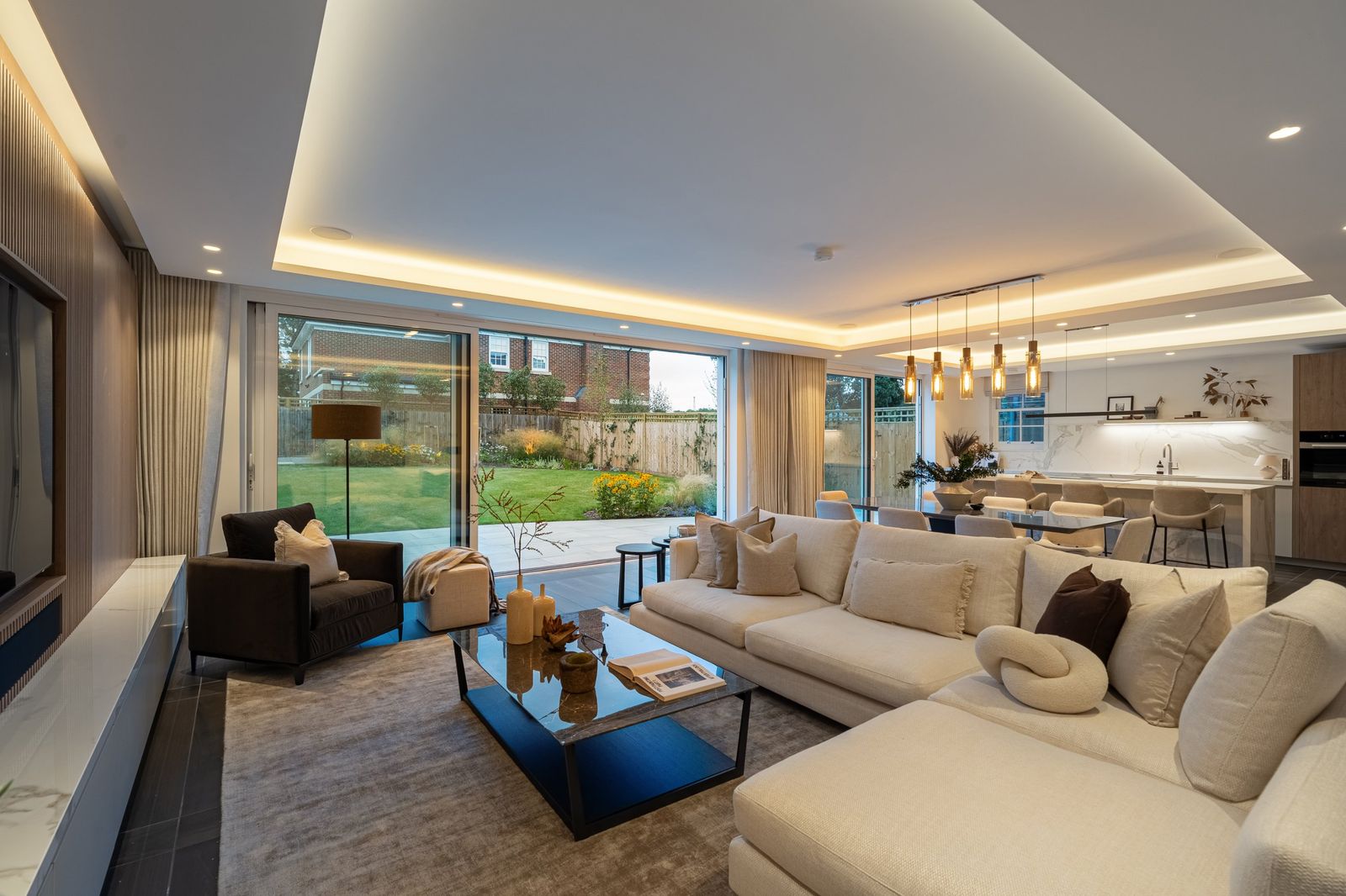 A bright open-plan living room ready for its photo shoot