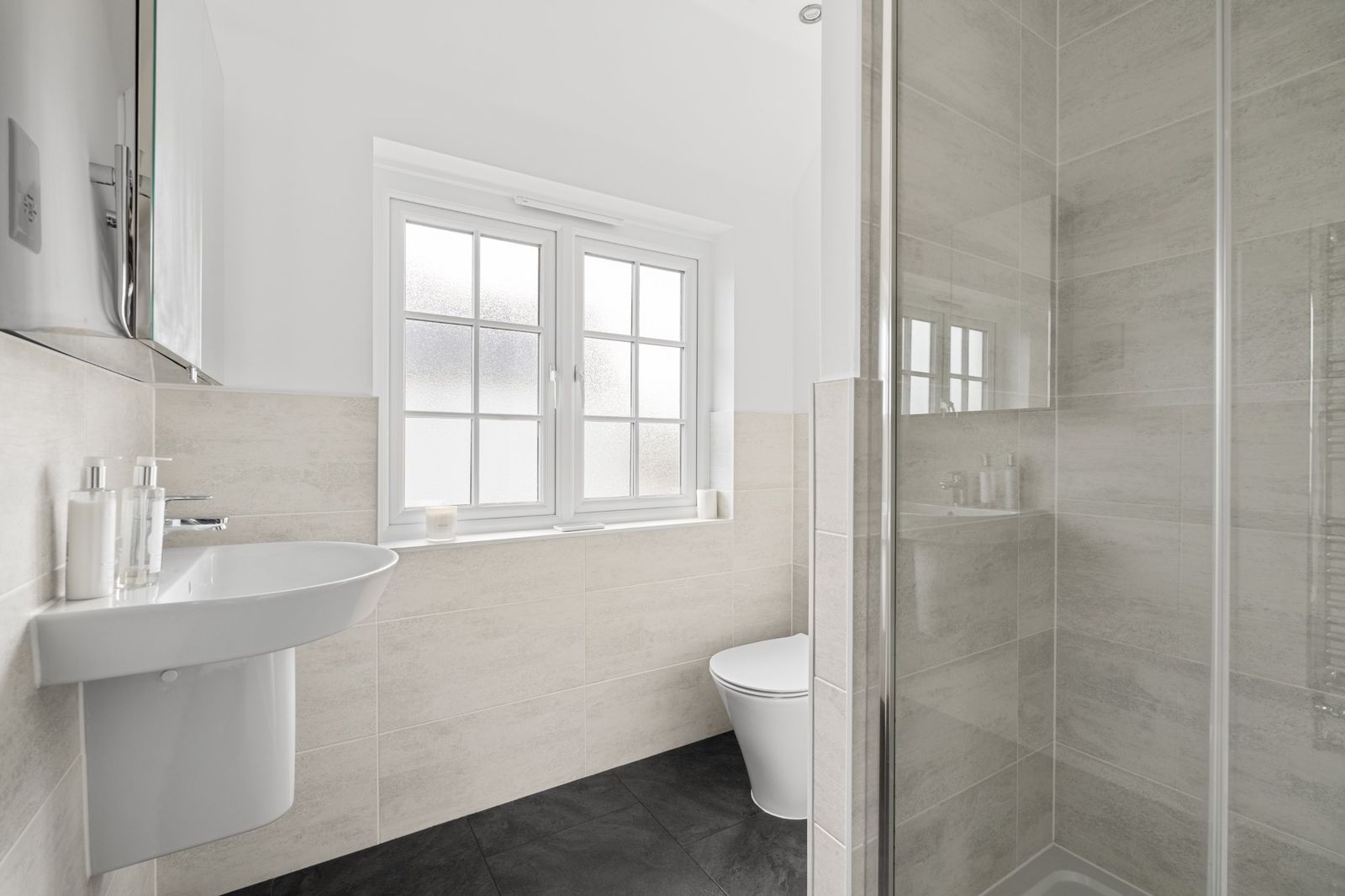 The en suite with a walk-in shower