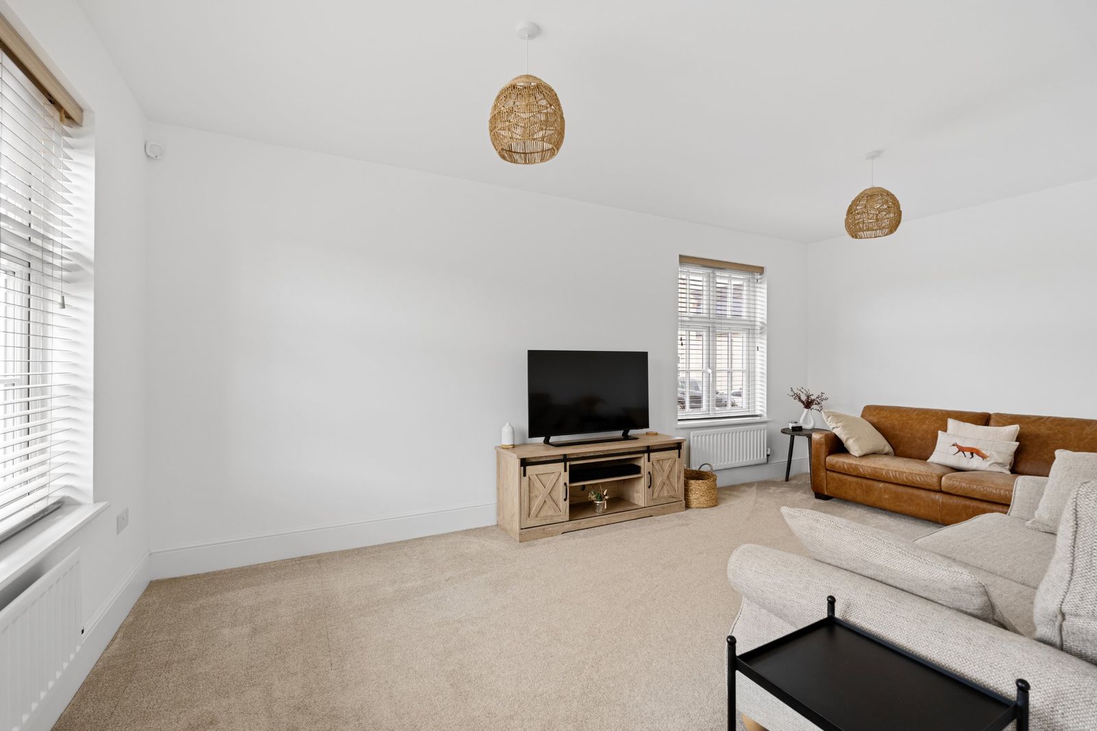 The living room with a leather sofa